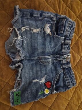 Justice Girls Denim Distressed Minecraft Shorts Size 10